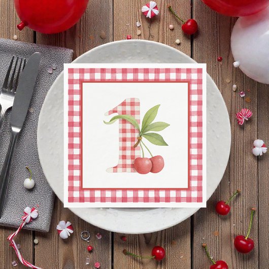 Baby's Kers Eerste Rode Gingham Verjaardag Servet