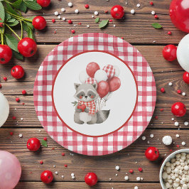 Baby's Kers Eerste Rood Gingham Verjaardag Papieren Bordje