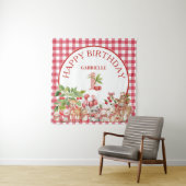 Baby's Kersen Eerste Rode Gingham Verjaardag Wandkleed (In situ)