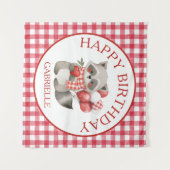 Baby's Kersen Eerste Rood Gingham Verjaardag Wandkleed (Voorkant (horizontaal))