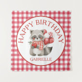 Baby's Kersen Eerste Rood Gingham Verjaardag Wandkleed (Voorkant)