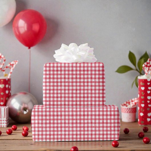 Baby's Kersrode Eerste Rode Gingham Verjaardag Cadeaupapier