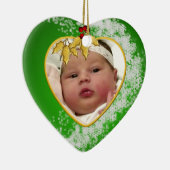 Baby's kerstgroen en gouden fotohart keramisch ornament (Rechts)