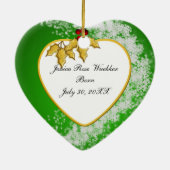 Baby's kerstgroen en gouden fotohart keramisch ornament (Achterkant)