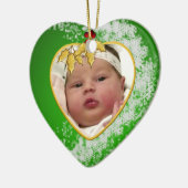 Baby's kerstgroen en gouden fotohart keramisch ornament (Links)