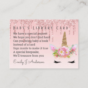 Babys Library Book Request Card Roze Unicorn Informatiekaartje