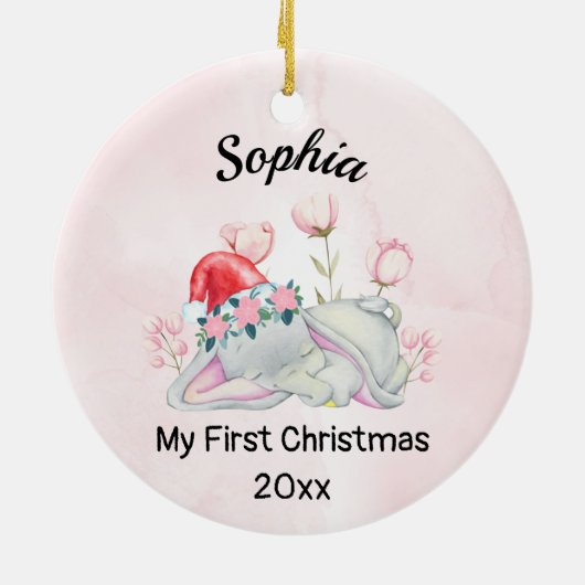 Baby's Meisje Mijn Eerste Kerstmis 2023 Gepersonal Keramisch Ornament (Achterkant)