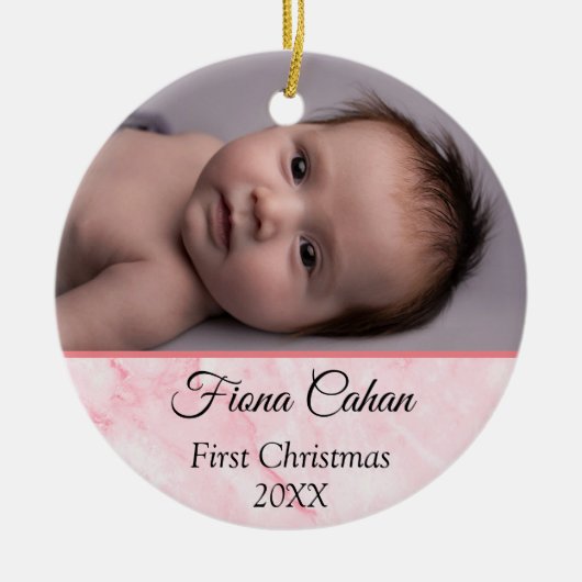 Baby's My First Christmas Gepersonaliseerde 2 foto Keramisch Ornament (Voorkant)