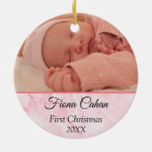 Baby's My First Christmas Gepersonaliseerde 2 foto Keramisch Ornament (Achterkant)