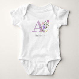 Baby's naam en initiaal met bloemen romper