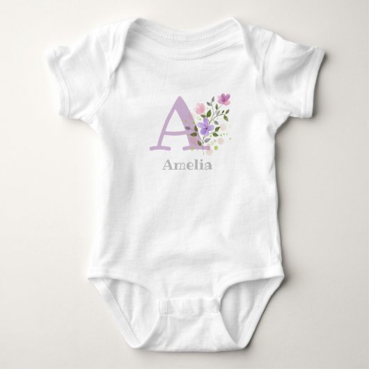 Baby's naam en initiaal met bloemen romper (Voorkant)