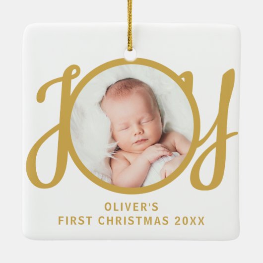 Baby's Name First Christmas Photo Keepsake Keramisch Ornament (Achterkant)