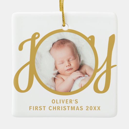 Baby's Name First Christmas Photo Keepsake Keramisch Ornament (Voorkant)