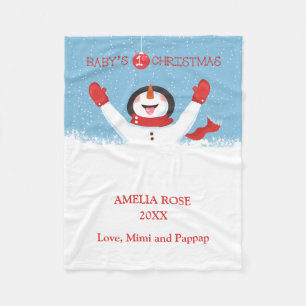 Babys Name First Kerstman Snowman Fleece Deken
