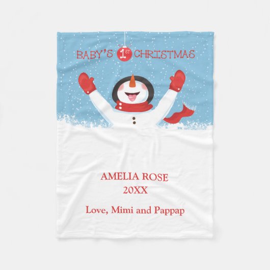 Babys Name First Kerstman Snowman Fleece Deken (Voorkant)