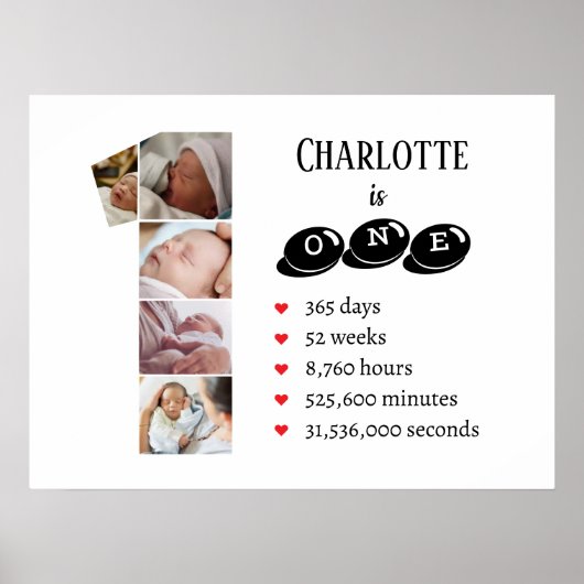Baby's One Year Photo Collage Nursery Wall Art Poster (Voorkant)
