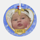Baby's Photo Keepasa Gold Blue Snowy Kerstmis" Glas Ornament (Voorkant)
