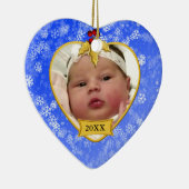 Baby's Photo Keepomwille Gold Blue Snowy Kerstmis Keramisch Ornament (Rechts)