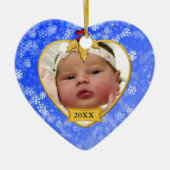 Baby's Photo Keepomwille Gold Blue Snowy Kerstmis Keramisch Ornament (Voorkant)
