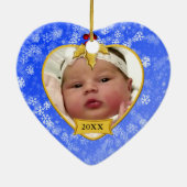 Baby's Photo Keepomwille Gold Blue Snowy Kerstmis Keramisch Ornament (Achterkant)