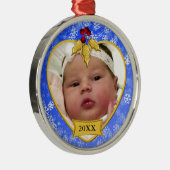 Baby's Photo Keepomwille Gold Blue Snowy Kerstmis Metalen Ornament (Rechts)