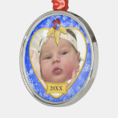 Baby's Photo Keepomwille Gold Blue Snowy Kerstmis Metalen Ornament (Links)