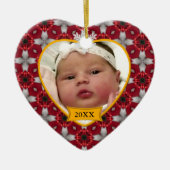Baby's Photo Keepomwille Red Kerstpatroon Keramisch Ornament (Voorkant)