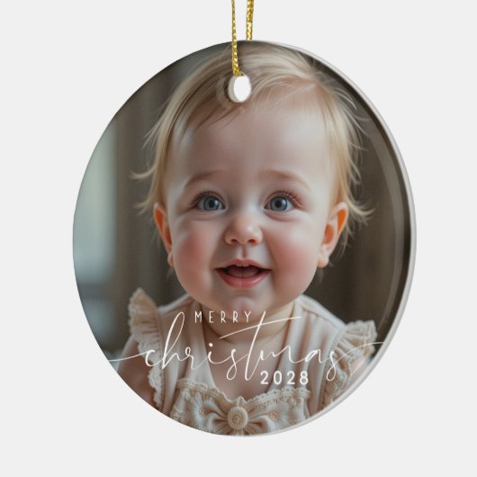 Baby's photo Merry Christmas Modern Keramisch Ornament (Links)