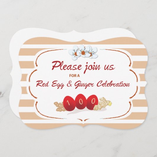 Baby's Red Egg en Ginger Invitation with Stripes Kaart (Voorkant / Achterkant)