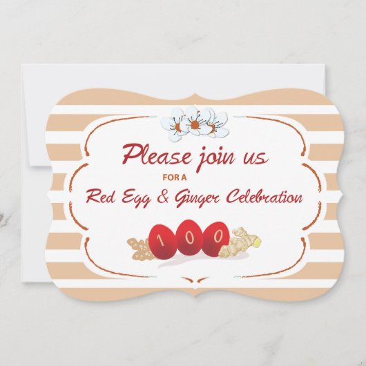 Baby's Red Egg en Ginger Invitation with Stripes Kaart (Voorkant)