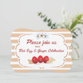 Baby's Red Egg en Ginger Invitation with Stripes Kaart (Staand voorkant)