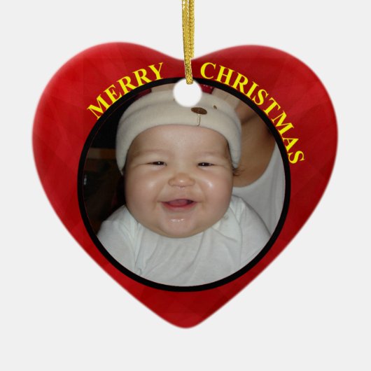 Baby's Red Heart kerstfoto-versiering Keramisch Ornament (Voorkant)