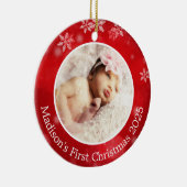 Baby's Red Snowflake op persoonlijke kerstmis Keramisch Ornament (Rechts)