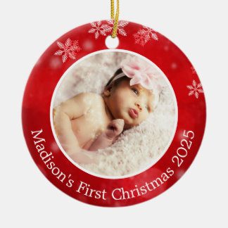 Baby's Red Snowflake op persoonlijke kerstmis Keramisch Ornament