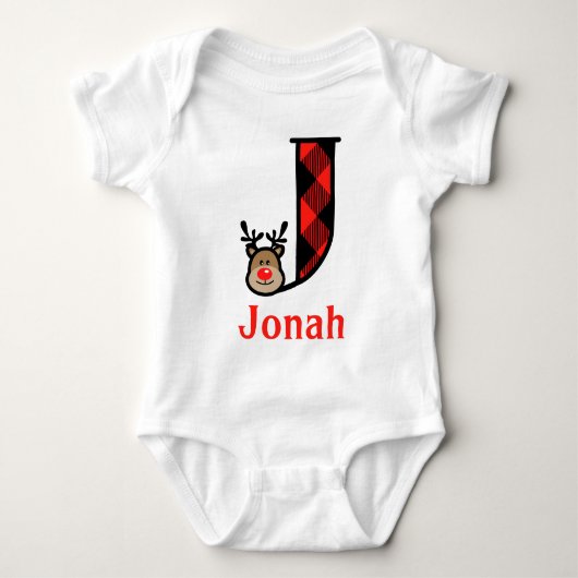 Baby's Reindeer Kerstbal Bodysuit monogram j (Voorkant)