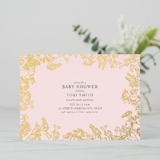 Baby's Roodroze Baby shower Folie Uitnodiging (Staand Voorkant)