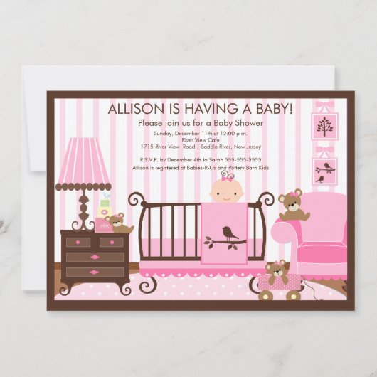 Baby's Room Baby shower Invitation Girl Kaart (Voorkant)