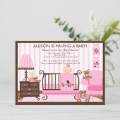 Baby's Room Baby shower Invitation Girl Kaart (Staand voorkant)