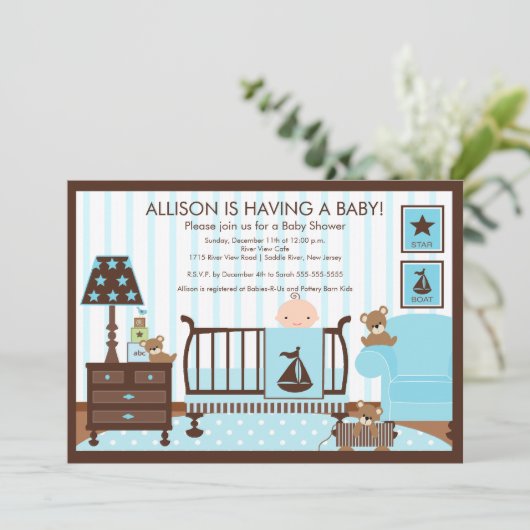 Baby's Room Boy Baby shower Uitnodiging (Staand voorkant)