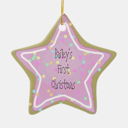 Baby's Roze Star Cookie met Sprinkles 1st - Keramisch Ornament (Voorkant)