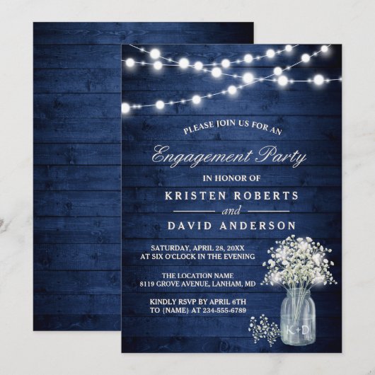 Baby's Rustic Blue Engagement Party Kaart (Voorkant / Achterkant)