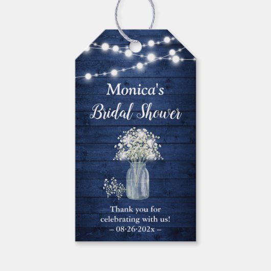 Baby's Rustic Blue Vrijgezellenfeest Cadeaulabel (Voorkant)