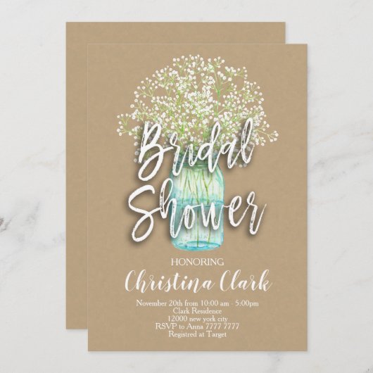 Baby's Rustic Mason Jar Vrijgezellenfeest Kaart (Voorkant / Achterkant)