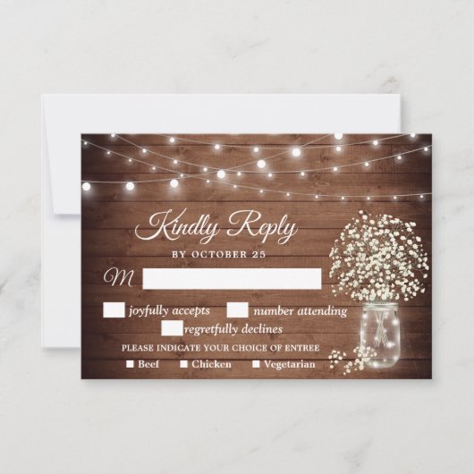 Baby's Rustic RSVP-kaart met keuze uit maaltijden RSVP Kaartje (Voorkant)