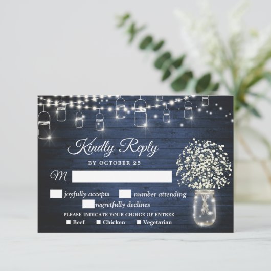 Baby's Rustic RSVP-kaart met keuze uit maaltijden RSVP Kaartje (Staand voorkant)