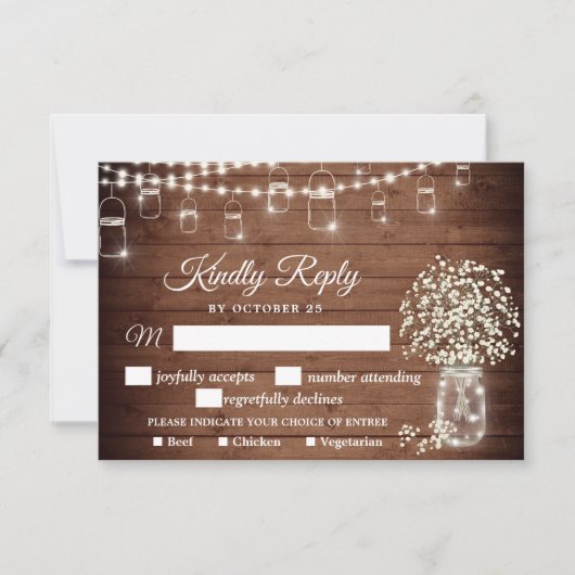 Baby's Rustic RSVP-kaart met keuze uit maaltijden RSVP Kaartje (Voorkant)