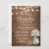 Baby's Rustic String Light Graduation Party Kaart (Voorkant)