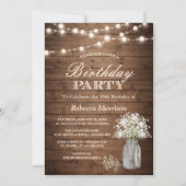Baby's Rustic String Lights Birthday Party Kaart (Voorkant)