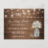 Baby's Rustic String Lights Save the Date Aankondigingskaart (Voorkant)