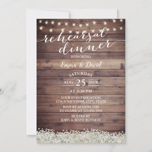 Baby's Rustic Wedding Rehearsal Dinner Kaart (Voorkant)